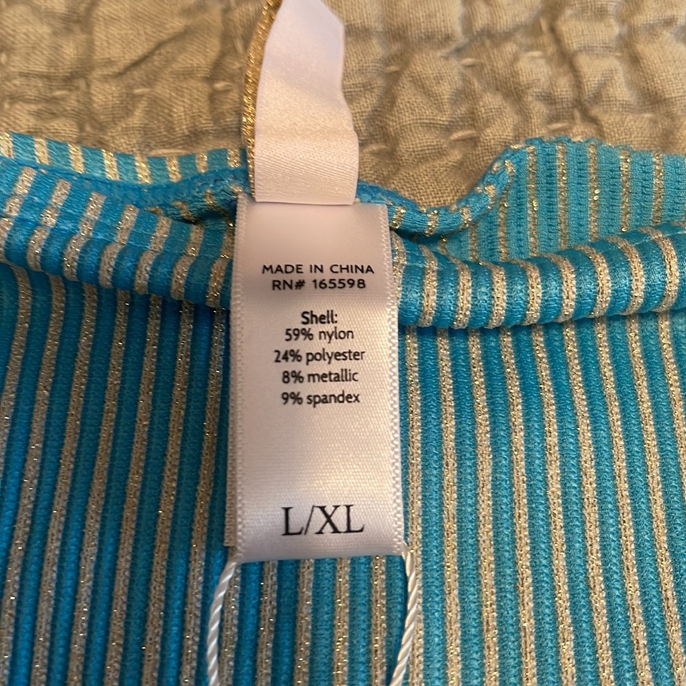 NWT- Andie-Turquoise and White Striped Sarong Swim Cover-Up - Picture 5 of 6